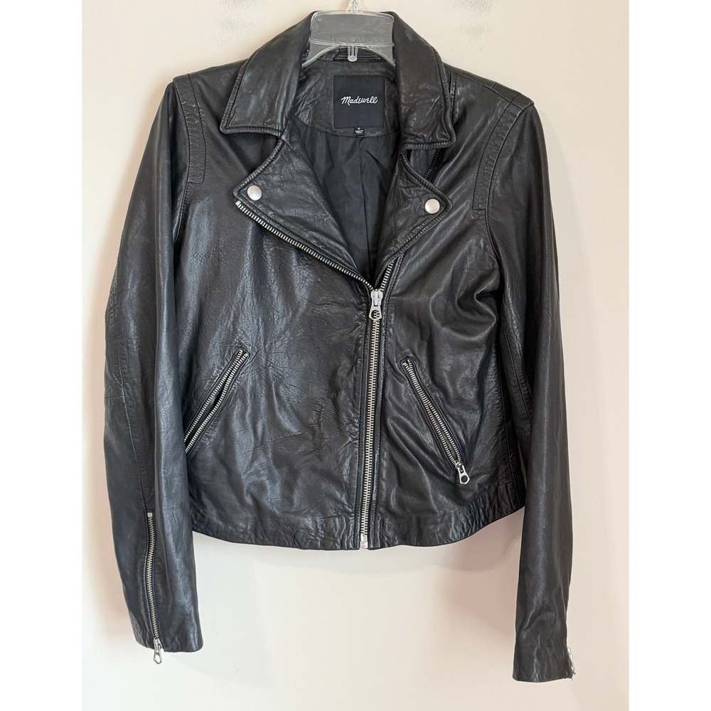 Madewell Women's Black Leather Jacket $595 Lamb Leather Biker Grunge Lined